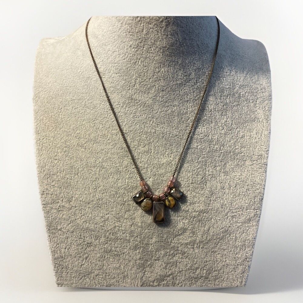Vintage DKD Faceted Glass, Stone & Beaded Charm Pendant Necklace 15”-18”